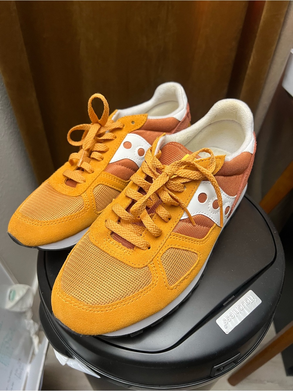 Saucony Orange & White Suede Mesh Sneakers